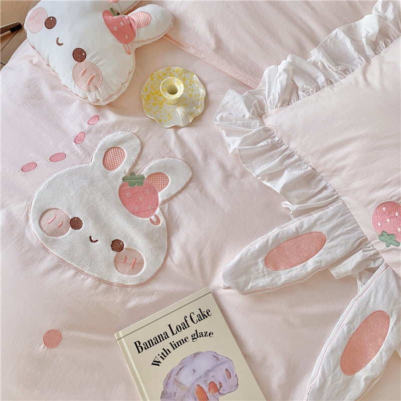 Cute Cartoon Rabbit Pattern Embroidery Bedding Set