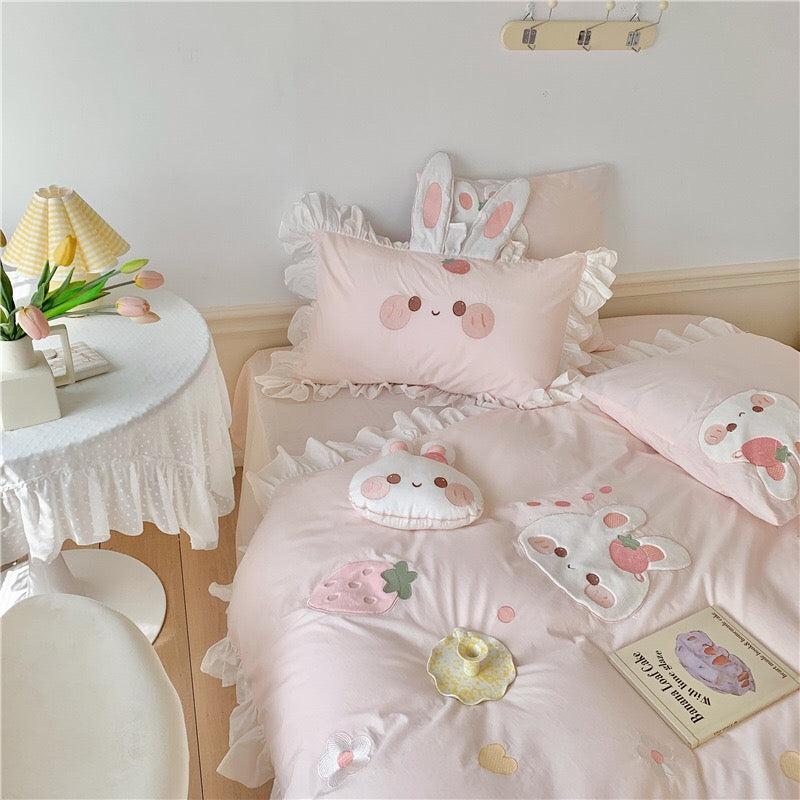 Cute Cartoon Rabbit Pattern Embroidery Bedding Set