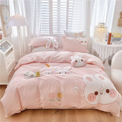 Cute Cartoon Bunny Pattern Embroidery Bedding Set