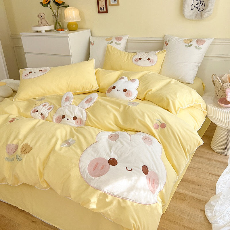 Cute Cartoon Bunny Pattern Embroidery Bedding Set