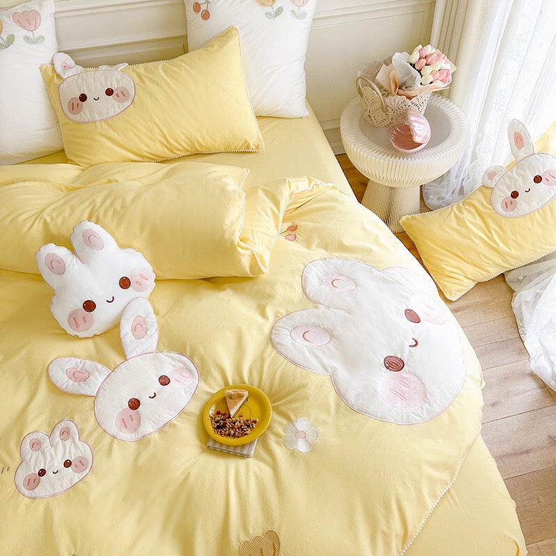 Cute Cartoon Bunny Pattern Embroidery Bedding Set