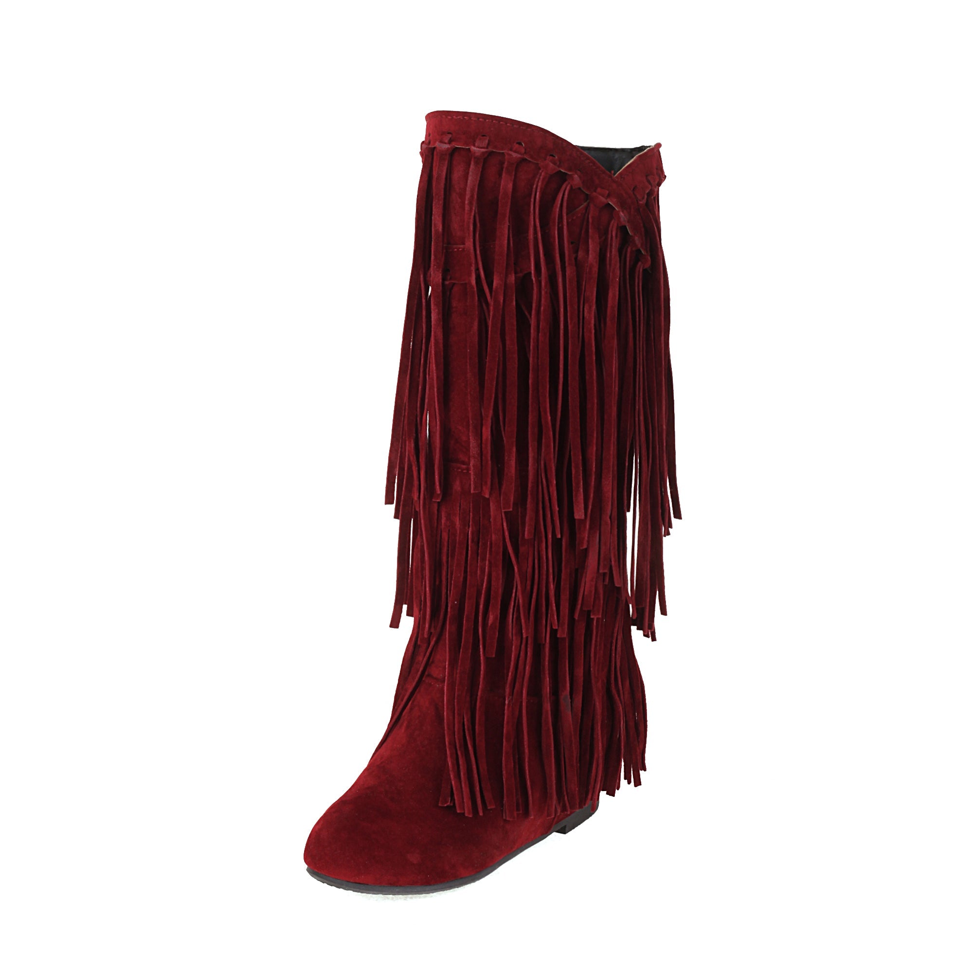 Women's Suede Fringe Boots Inside Booster Mid Length Boots