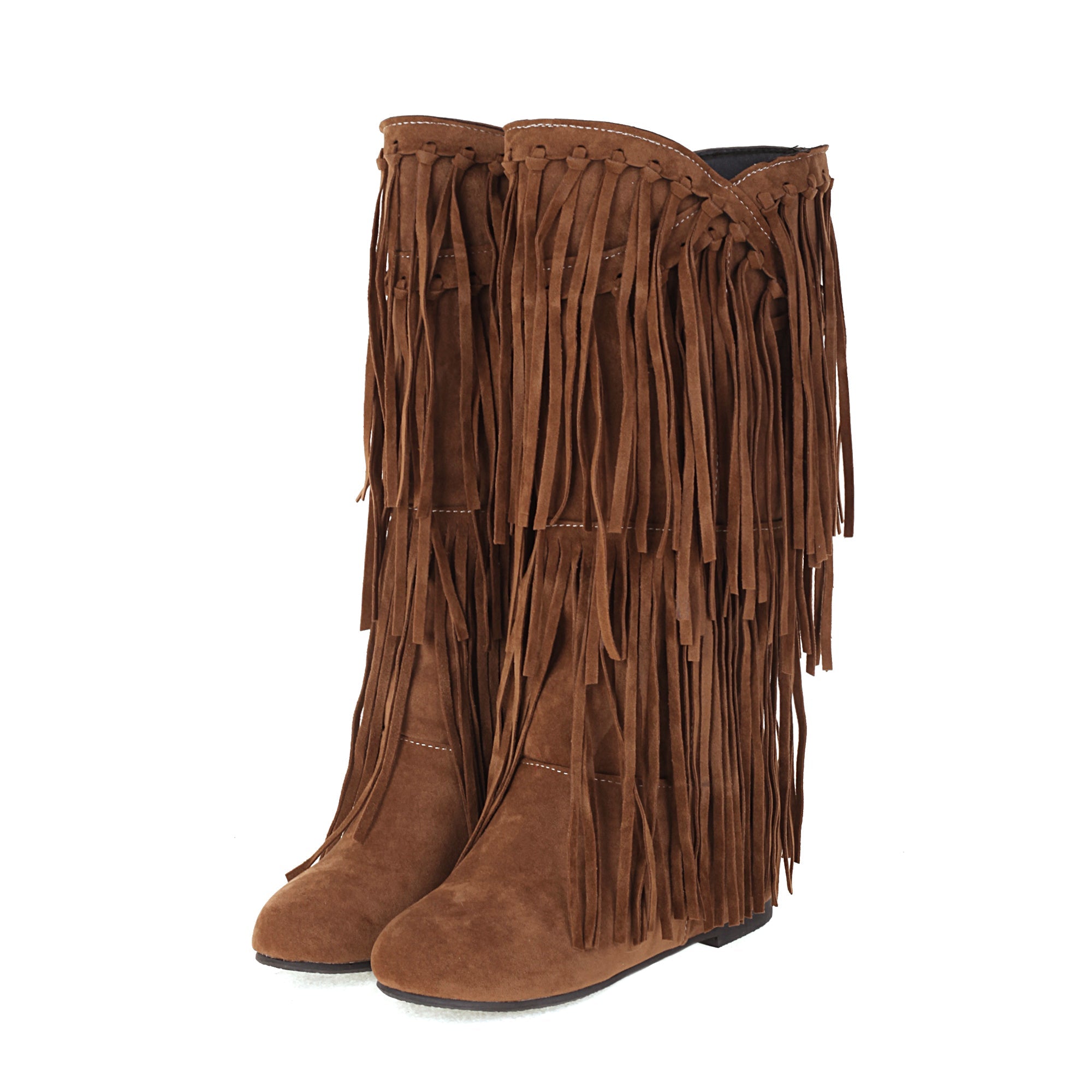 Women's Suede Fringe Boots Inside Booster Mid Length Boots