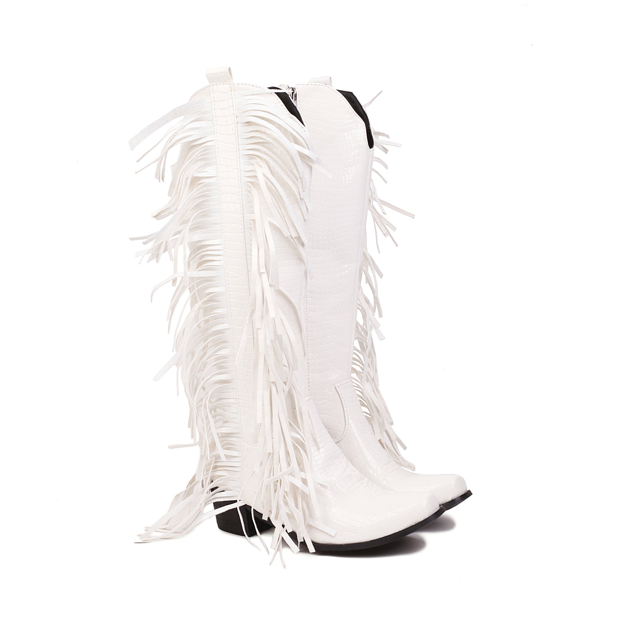 Womens Zipper Pattern Fringe Western Cowboy Boots