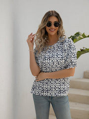 Women's T-Shirts Printed Round Neck Puff Sleeve T-Shirt