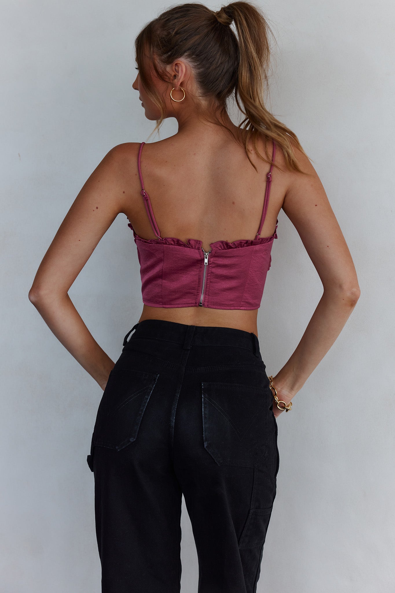 La Seine V-Neckline Frill Trim Crop Top Antique Rose