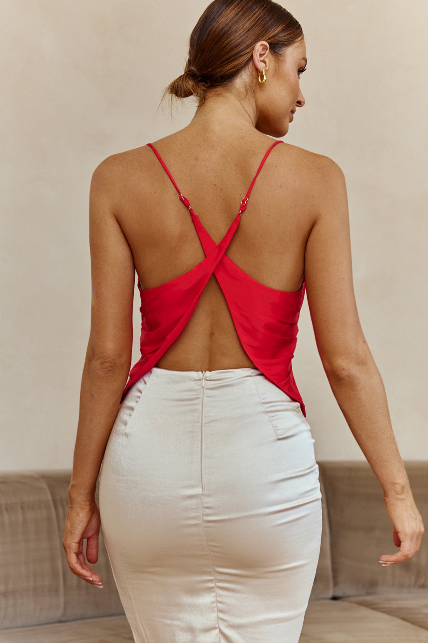 Miss Independent Cowl Neck Crossover Back Top Red