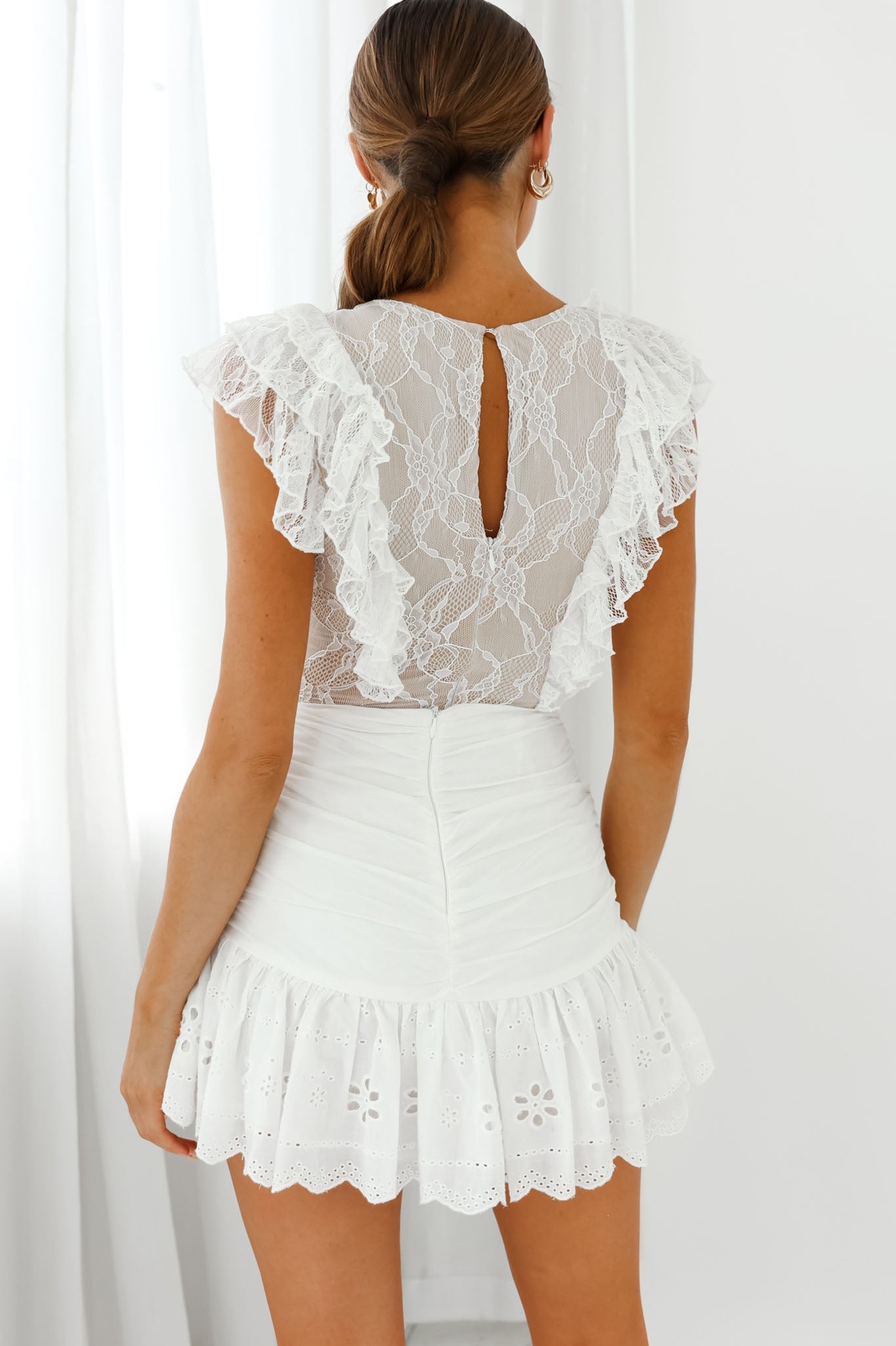 Spring Fling Frill Trim Lace Bodysuit White