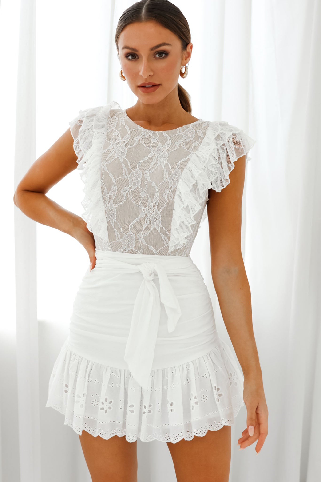 Spring Fling Frill Trim Lace Bodysuit White