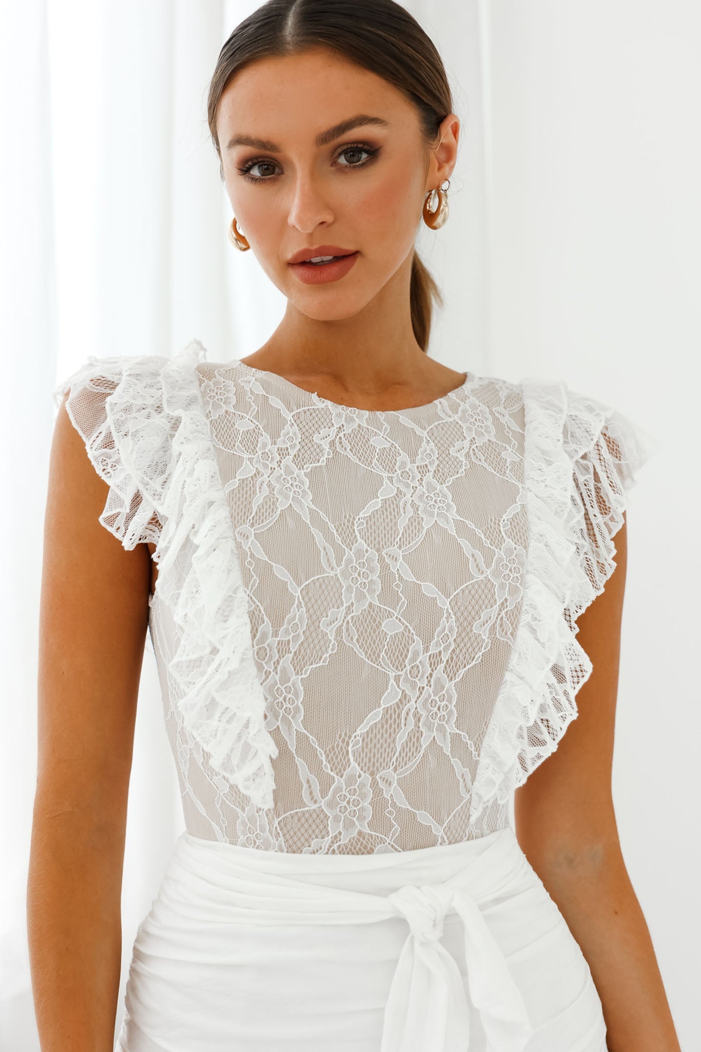 Spring Fling Frill Trim Lace Bodysuit White