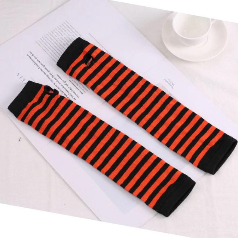 Striped Long Knit Fingerless Gloves