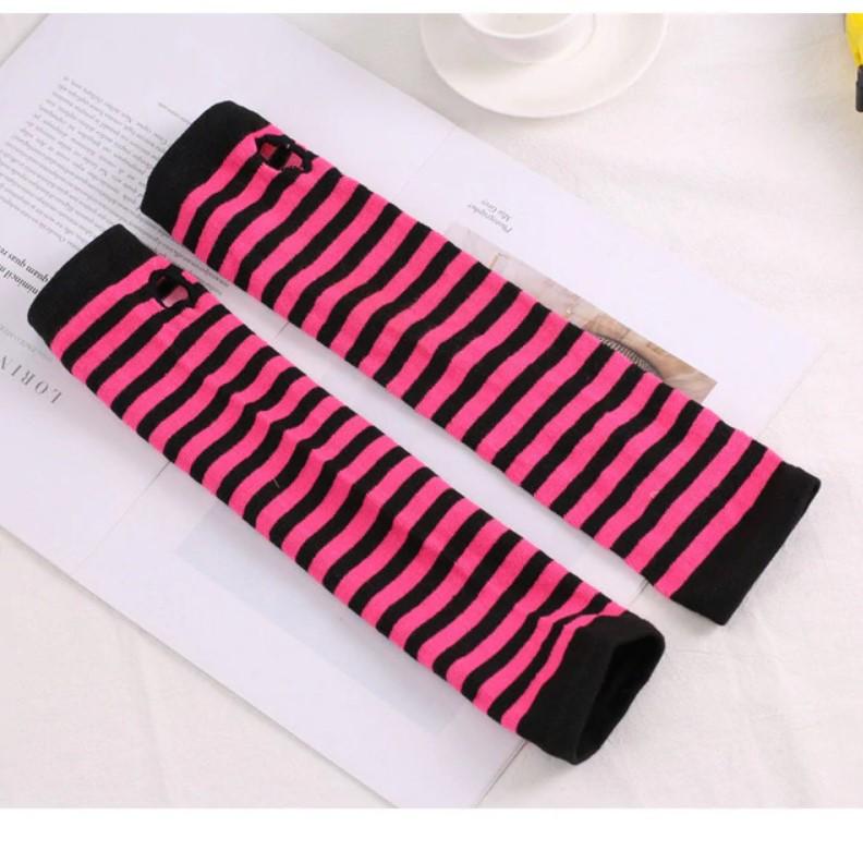 Striped Long Knit Fingerless Gloves