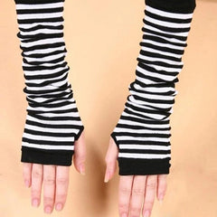 Striped Long Knit Fingerless Gloves