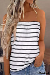 Black Striped Strapless Bandeau Tank Top