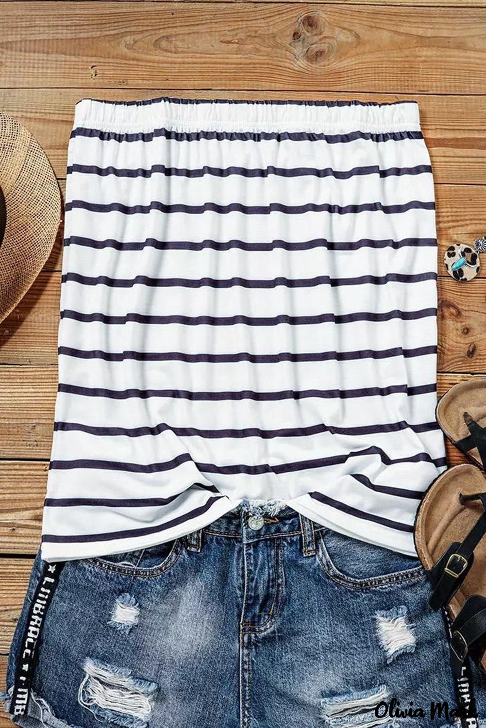 Black Striped Strapless Bandeau Tank Top