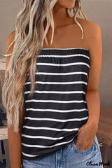 Black Striped Strapless Bandeau Tank Top