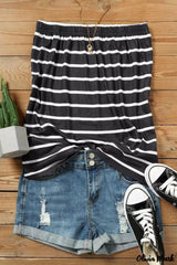 Black Striped Strapless Bandeau Tank Top