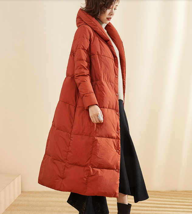 A-Line Long Winter Puffer Coat Duck Down Jacket Large Collar Women Warm Jacket 56603