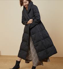 A-Line Long Winter Puffer Coat Duck Down Jacket Large Collar Women Warm Jacket 56603