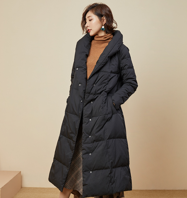 A-Line Long Winter Puffer Coat Duck Down Jacket Large Collar Women Warm Jacket 56603