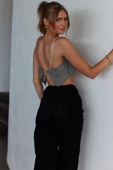 Studio 54 Diamante Crop Top Silver