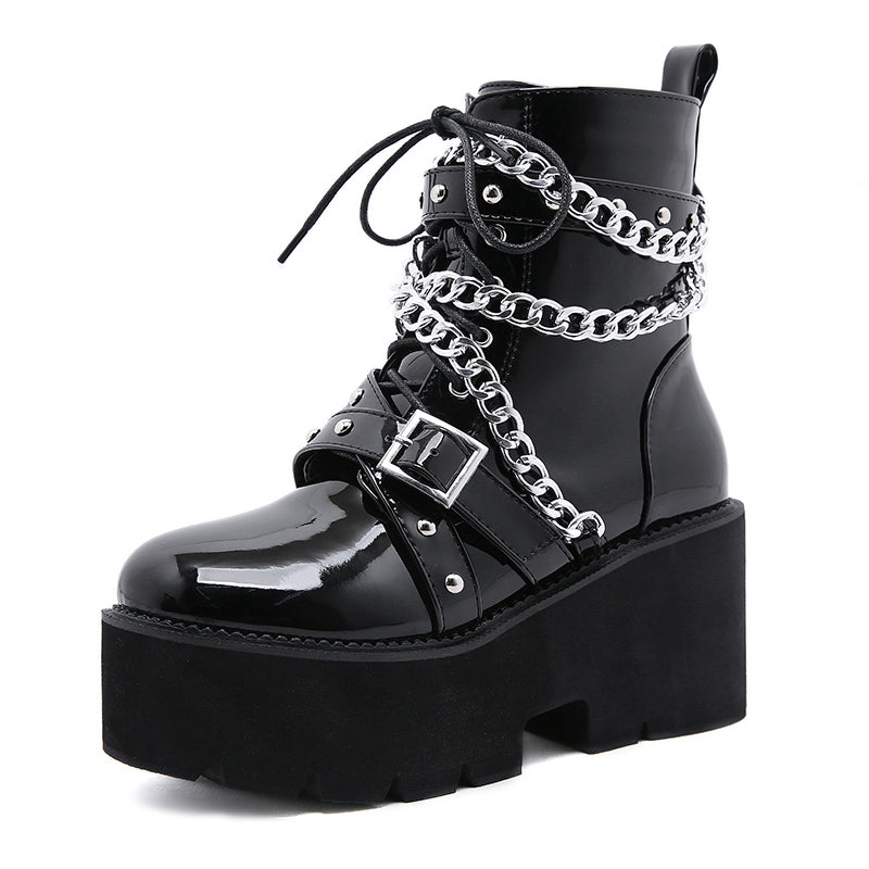 Womens Metal Chain Platform Zipper Boots