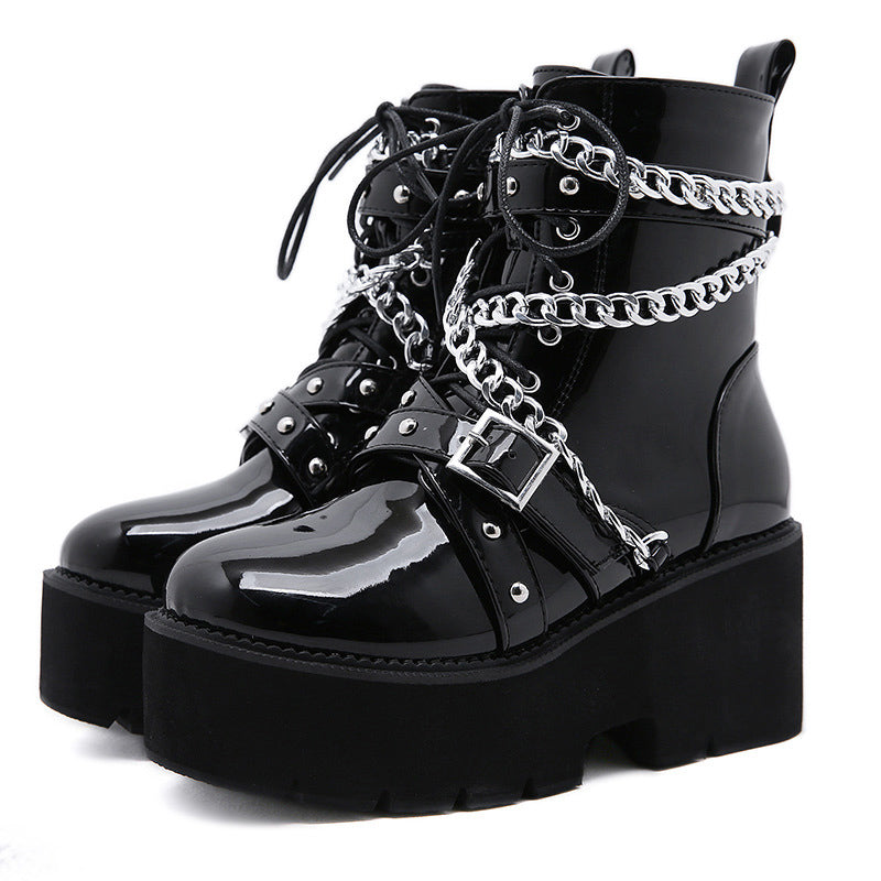 Womens Metal Chain Platform Zipper Boots