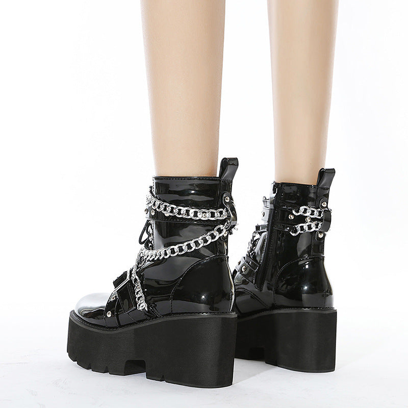 Womens Metal Chain Platform Zipper Boots