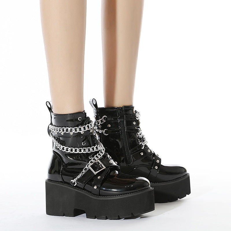 Womens Metal Chain Platform Zipper Boots