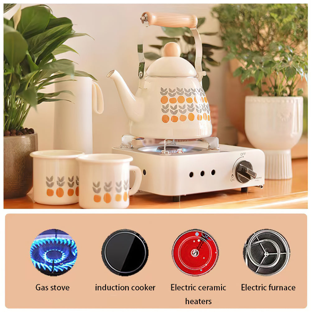 Retro Rustic Style Thickened Ceramic Enamel Teapot Tea Kettle 1.4L