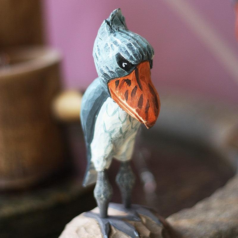 Figurines d'oiseaux Shoebill sculptées à la main en bois peint