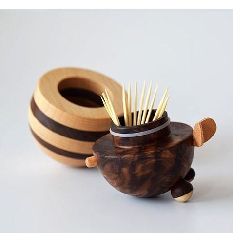 Bee Toothpick Holder Wooden Handmade Table Decorations