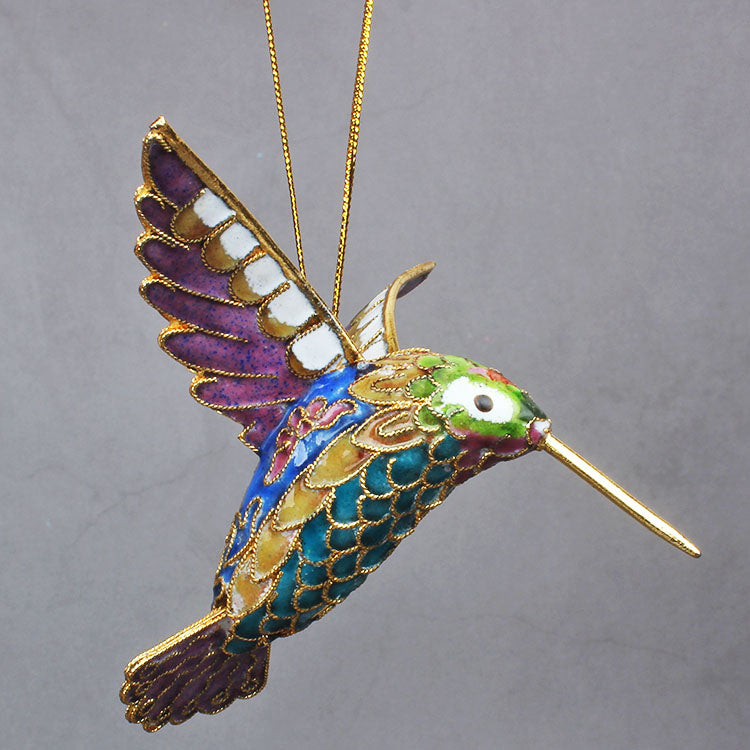 Cloisonné-Kupfer-Eisvogel-Kolibri-Anhänger. Filigrane Weihnachtsbaum-Anhänger-Kollektion 