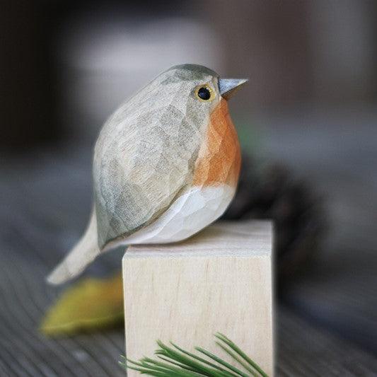 Robin Bird Figurines sculptées à la main en bois peint