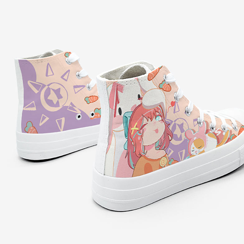 Kawaii Poi Poi Anime Girl Print Sneakers alte alla caviglia