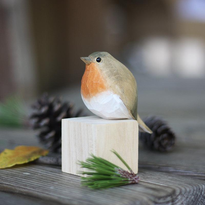 Robin Bird Figurines sculptées à la main en bois peint