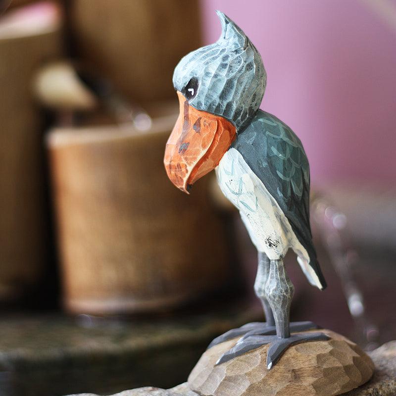 Figurines d'oiseaux Shoebill sculptées à la main en bois peint