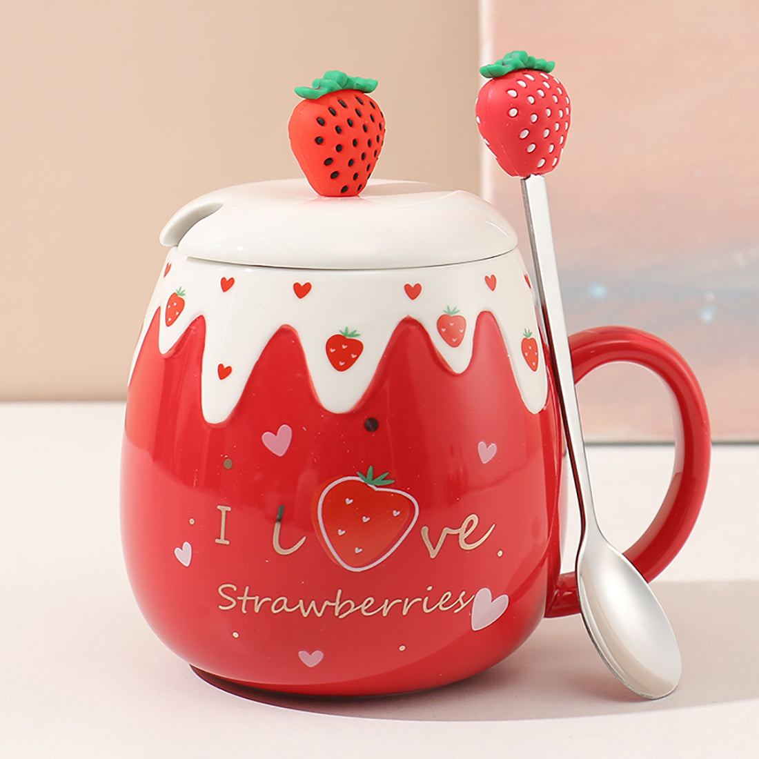 Cute Strawberry Cup with Spoon