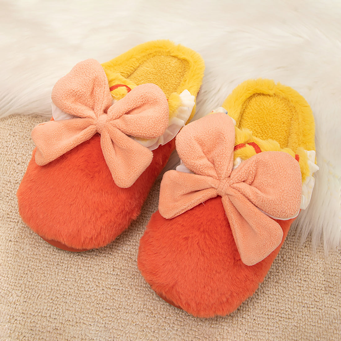 Fuzzy Bowknot Cotton Slipper