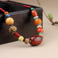 Ethnic style handmade Tibetan jewelry necklace vintage multi-treasure ceramic beads versatile cropped collarbone chain necklace women