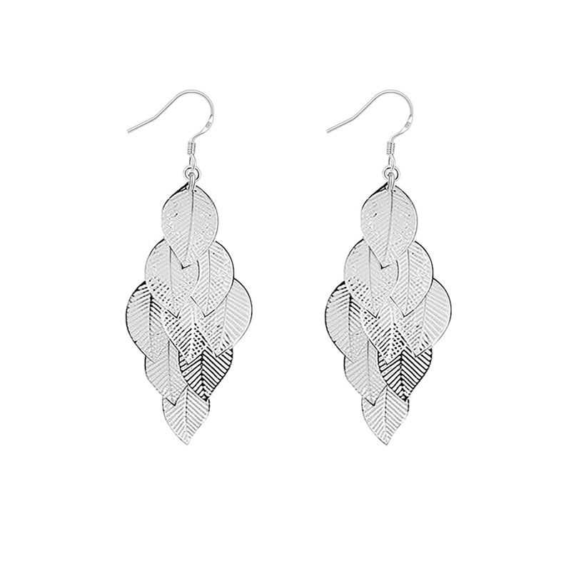 S925 silver literary fresh leaf earrings ethnic style ear clips