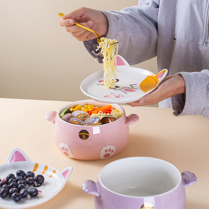 Cute Cat Ramen Bowl With Lid