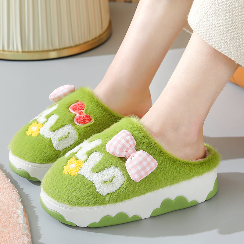 Lovely Bow knot Letters Plush Slipper