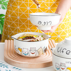 Cute Cartoon kitties Print Ceramic Noodle Bowl Set