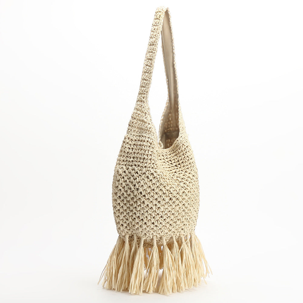 Tassel straw bag woven bag rattan shoulder bag new cross-border beach bag women