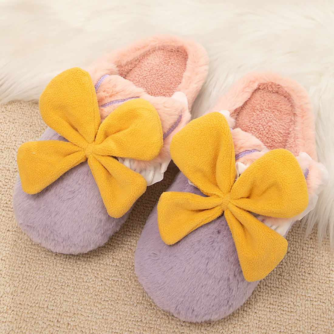 Fuzzy Bowknot Cotton Slipper