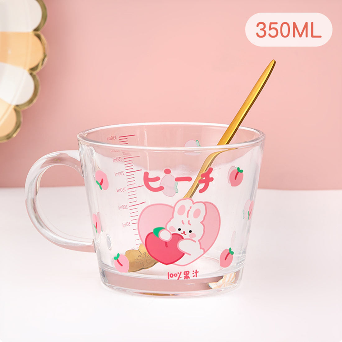 Tasse en verre lapin fraise mignon avec cuillère