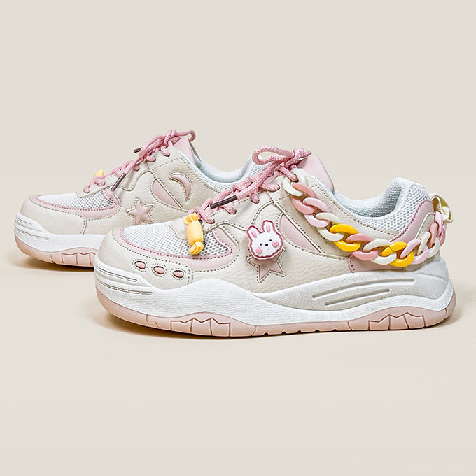 Star Bunny Chain ColorBlock Casual Sneakers