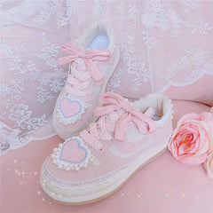 Love Heart Embroidery Round Toe Sneaker