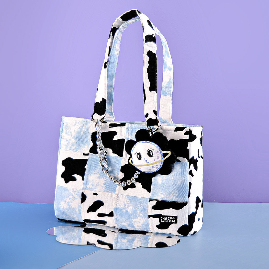 Cow Pattern Block Tote Bag